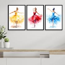 Kit 3 Quadros Decorativos Bailarinas Coloridas 33x24cm - com vidro Kit 3 Quadros Decorativos Bailarinas Coloridas 33x24cm - com vidro
