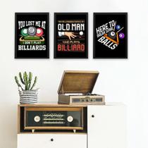 Kit 3 Quadros Decorativos Bilhar Sinuca 24x18cm - com vidro