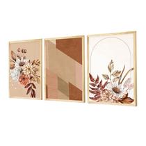 Kit 3 Quadros Decorativos Boho Abstrato Floral - Hugart Decorações