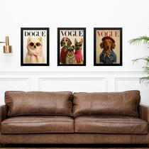 Kit 3 Quadros Decorativos Cães Capa De Revista 33x24cm - com vidro