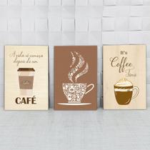Kit 3 Quadros Decorativos Café Cozinha Coffe Marrom 20x30cm Copa Cantinho Gourmet