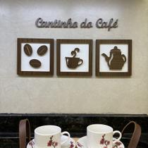Kit 3 Quadros decorativos Cantinho do Café + Frase 3D relevo