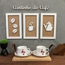 Kit 3 Quadros decorativos Cantinho do Café + Frase relevo 3D