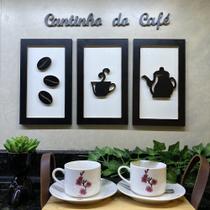 Kit 3 Quadros decorativos Cantinho do Café + Frase relevo 3D