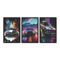 Kit 3 Quadros Decorativos Carros Modelo 1 Madeira Mdf Adesivado
