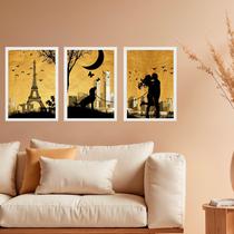 Kit 3 Quadros Decorativos Casal Cachorro Paris 33x24cm