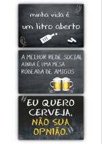 Kit 3 quadros decorativos cerveja conjunto bar mdf 20x29