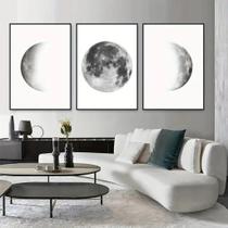 Kit 3 Quadros Decorativos Cinza da Lua 30x45cm Parede Escritório Sala