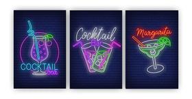 Kit 3 quadros decorativos cocktail bar drink margarita mdf