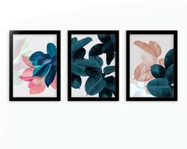 Kit 3 Quadros Decorativos Com Moldura Flores & Folhas