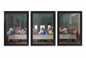 Kit 3 Quadros Decorativos Com Moldura Jesus Fé Santa Ceia