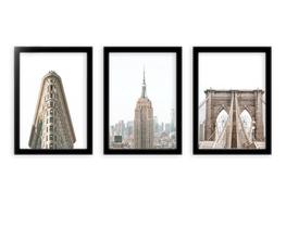 Kit 3 Quadros Decorativos Com Moldura New York