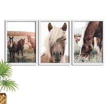 Kit 3 Quadros Decorativos Com Molduras Horse Farm