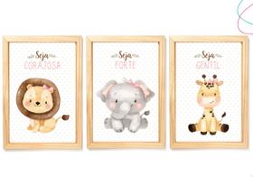 Kit 3 Quadros Decorativos com vidro e moldura -Safari Menina Kit 3 Quadros Decorativos com vidro e moldura -Safari Menina