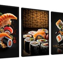 Kit 3 Quadros Decorativos Comida Japonesa Restaurante Gourmet 60x40 Vinil