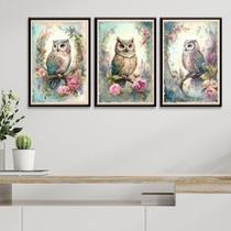 Kit 3 Quadros Decorativos Coruja Vintage 45X34Cm Kit 3 Quadros Decorativos Coruja Vintage 45X34Cm