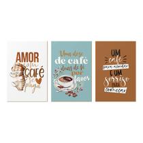 Kit 3 Quadros Decorativos Cozinha Amor Café Frases