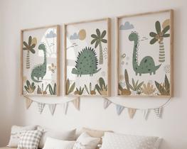 Kit 3 Quadros Decorativos Dinossauros Verde Quarto Menino Decoração Kit 3 Quadros Decorativos Dinossauros Verde Quarto Menino Decoração