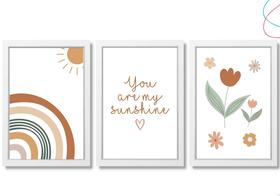 Kit 3 Quadros Decorativos do Tema Arco-íris Boho Escandinavo