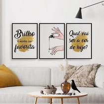 Kit 3 Quadros Decorativos Esmalte Brilho 33X24 Vidro Branca