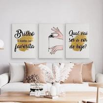 Kit 3 Quadros Decorativos Esmalte Brilho 60X40 - Branca