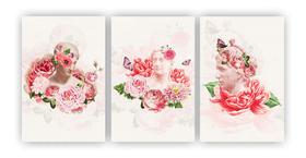 Kit 3 quadros decorativos estatua grega floral sala quarto