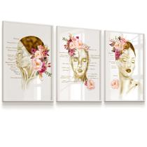 Kit 3 Quadros Decorativos Estética Facial Beleza Feminina Vidro Escritório Clínica