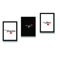 Kit 3 Quadros Decorativos Familia Fe Amor A4