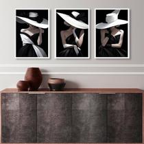 Kit 3 Quadros Decorativos Fashion Damas Em Preto E Branco 24x18cm Kit 3 Quadros Decorativos Fashion Damas Em Preto E Branco 24x18cm