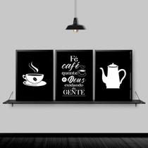 Kit 3 Quadros Decorativos Fé Café Deus 45X34 Vidro - Branca