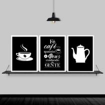 Kit 3 Quadros Decorativos Fé Café E Deus 33x24cm - com vidro