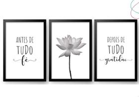 Kit 3 Quadros decorativos - Fé e Gratidão Flor de Lótus