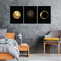 Kit 3 Quadros Decorativos Folha De Ouro com Moldura 48 x 63 cm