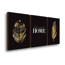 Kit 3 Quadros Decorativos Folhagem Home Ouro 40x60cm Kit 3 Quadros Decorativos Folhagem Home Ouro 40x60cm