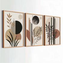 Kit 3 Quadros Decorativos Folhagem Terracota Com Moldura 50x70 Grande Para Sala Quarto Escritório
