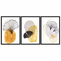 Kit 3 Quadros Decorativos Folhas Abstrato 60x40 Sala Quarto Kit 3 Quadros Decorativos Folhas Abstrato 60x40 Sala Quarto