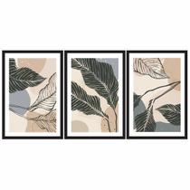 Kit 3 Quadros Decorativos Folhas Luxo 60x40 Sala Quarto Hall Kit 3 Quadros Decorativos Folhas Luxo 60x40 Sala Quarto Hall