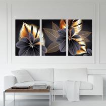 Kit 3 Quadros Decorativos Folhas Mosaico Dourado - Pronta Entrega