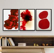 Kit 3 Quadros Decorativos Formas Abstratas Vermelhos 24x18cm - com vidro