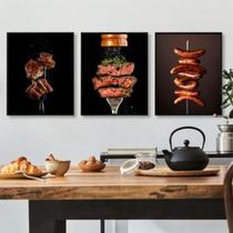 Kit 3 Quadros Decorativos Fotografias Churrasco 33X24Cm