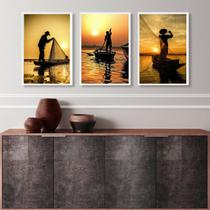 Kit 3 Quadros Decorativos Fotografias Pescadores 45x34cm - com vidro Kit 3 Quadros Decorativos Fotografias Pescadores 45x34cm - com vidro