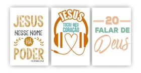 Kit 3 quadros decorativos frases jesus fé religião deus mdf