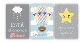 Kit 3 quadros decorativos frases quarto de bebê mdf a4 20x29