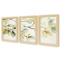 Kit 3 Quadros Decorativos Galhos Abstrato Folhagem Natureza Plantas Boho com Moldura Natural 40cm