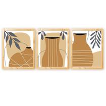 Kit 3 Quadros Decorativos Galhos Abstrato Folhagem Natureza Plantas Boho com Moldura Natural 40cm
