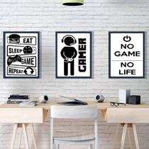 Kit 3 Quadros Decorativos Gamer 45X34 C/Vidro Madeira Branca Kit 3 Quadros Decorativos Gamer 45X34 C/Vidro Madeira Branca