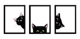 Kit 3 Quadros Decorativos Gato Curioso Artes Molduradas Kit 3 Quadros Decorativos Gato Curioso Artes Molduradas
