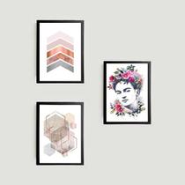 Kit 3 Quadros Decorativos Geométricos Frida 33x24cm - com vidro