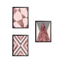 Kit 3 Quadros Decorativos Geométricos Rosados 34X23Cm