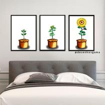 kit 3 quadros decorativos girassol